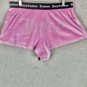 Juicy Couture Y2K Lounge Track Shorts Size M Pull On Spellout Pink Velour Glam